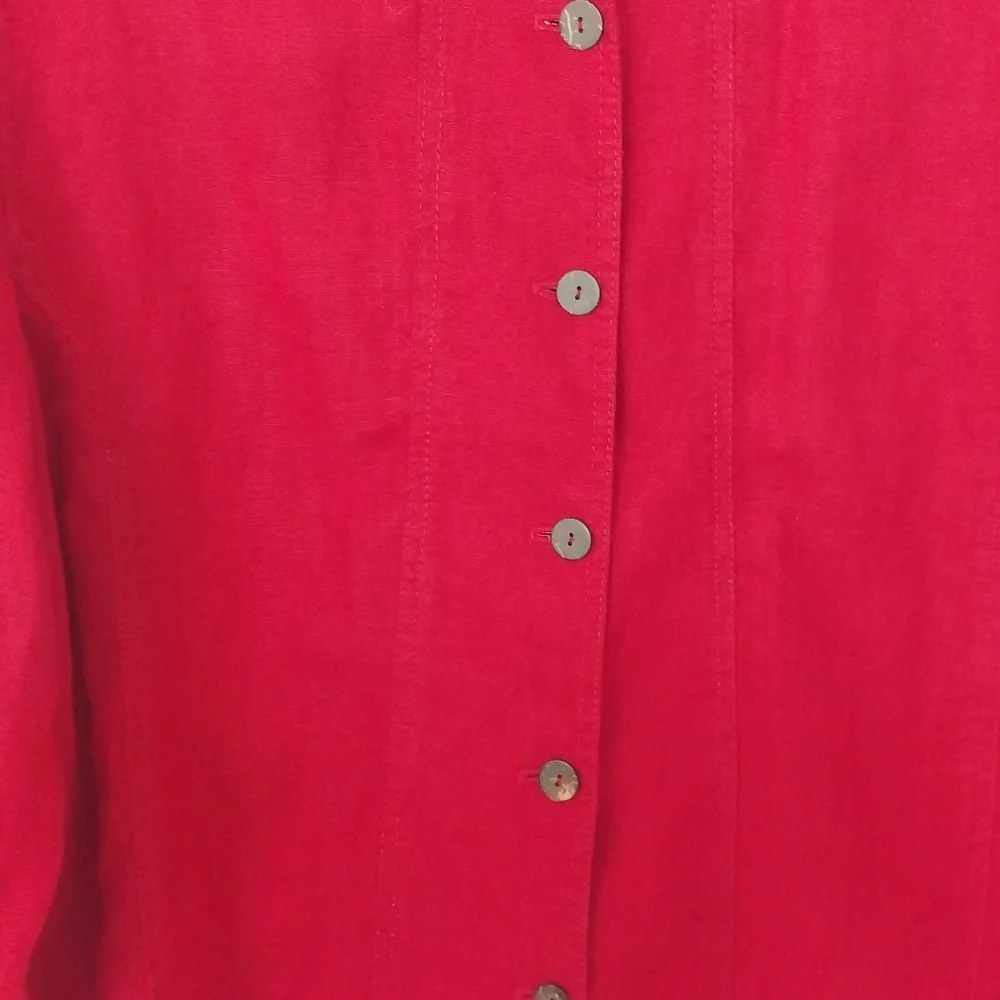 Chico's Red 100% Linen Long Sleeve Button Down Shacket NWOT.